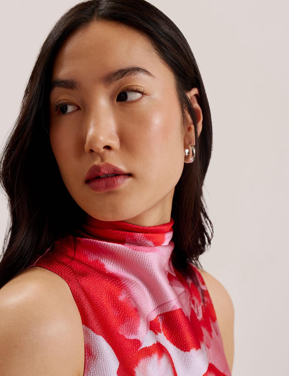 Red Ted Baker KOHANA - Floral Satin High Neck Sleeveless Top Women Blouses | Ireland  4075-JWXBL