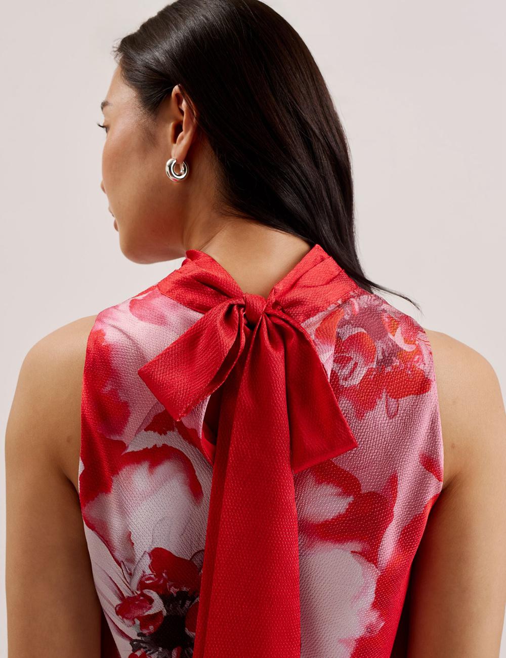 Red Ted Baker KOHANA - Floral Satin High Neck Sleeveless Top Women Blouses | Ireland  4075-JWXBL