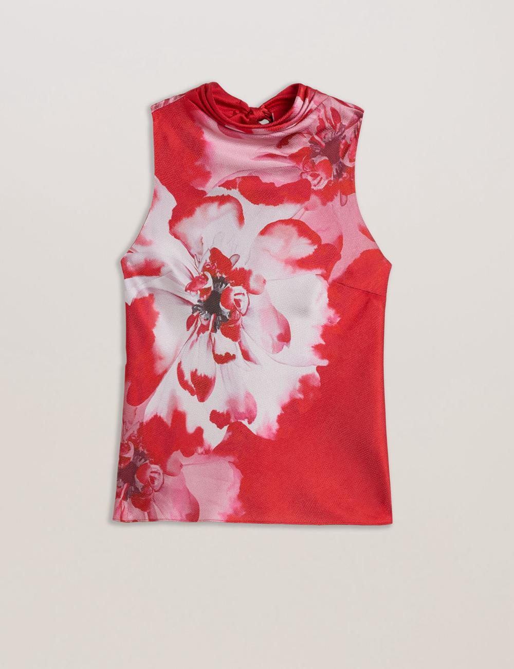 Red Ted Baker KOHANA - Floral Satin High Neck Sleeveless Top Women Blouses | Ireland  4075-JWXBL