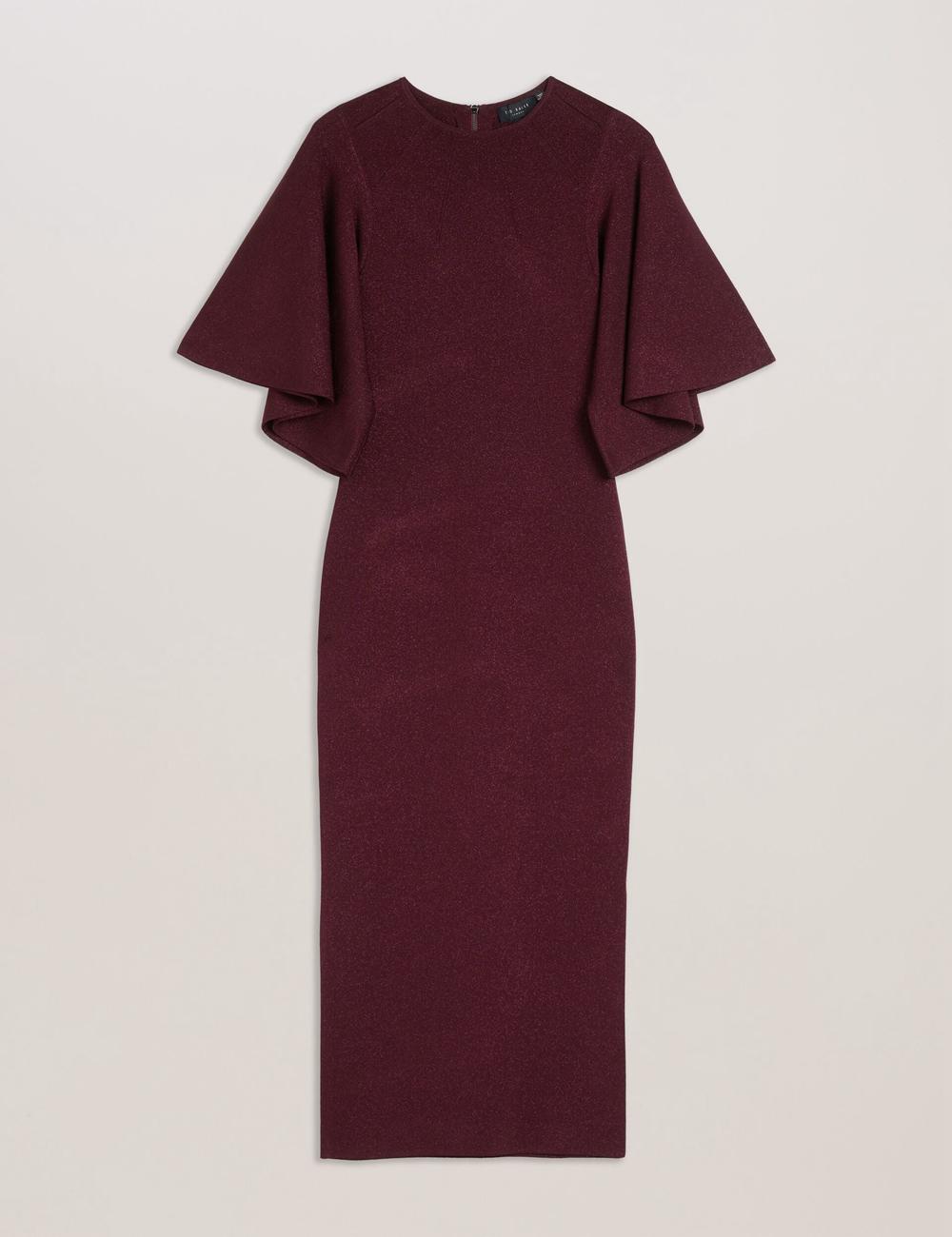 Red Ted Baker LOUANAA - Metallic Knit Fluted Sleeve Women Midi Dresses | Ireland  5247-XTPSI