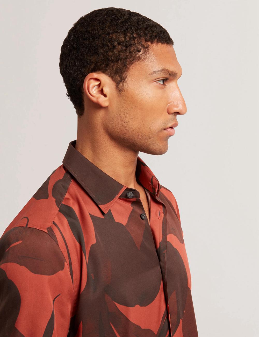 Red Ted Baker PINEDA - Short Sleeve Relaxed Floral Print Men Casual Shirts | Ireland  3186-GDZWP