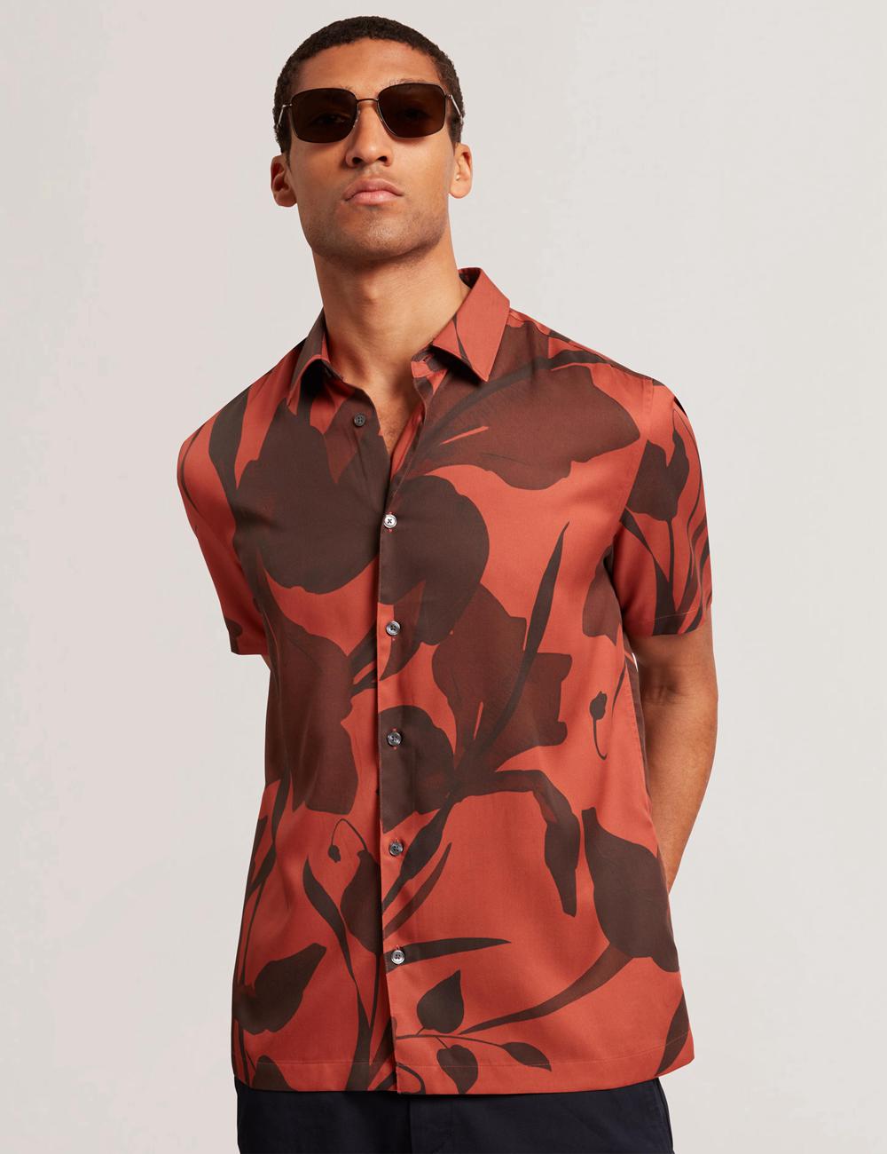 Red Ted Baker PINEDA - Short Sleeve Relaxed Floral Print Men Casual Shirts | Ireland  3186-GDZWP
