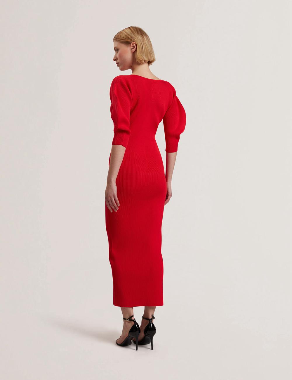 Red Ted Baker PRICILA - Shaped Sleeve Knitted Bodycon Women Midi Dresses | Ireland  1946-YHRXK