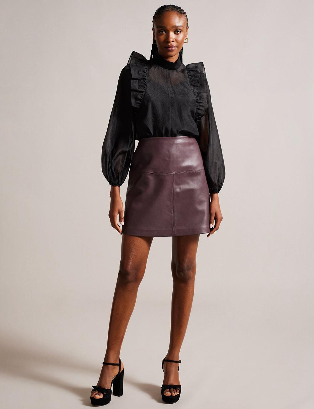 Red Ted Baker VALIAT - A-Line Leather Women Mini Skirts | Ireland  9643-EMZGJ