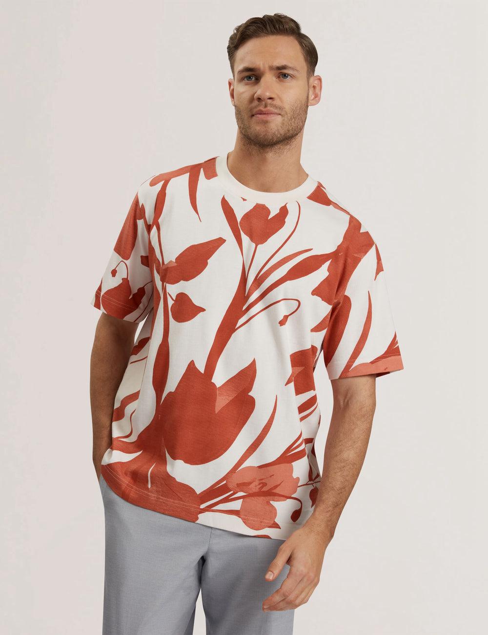 Red Ted Baker YIANNOS - Floral Print Heavyweight Cotton Men T-Shirts | Ireland  3048-ESGWC