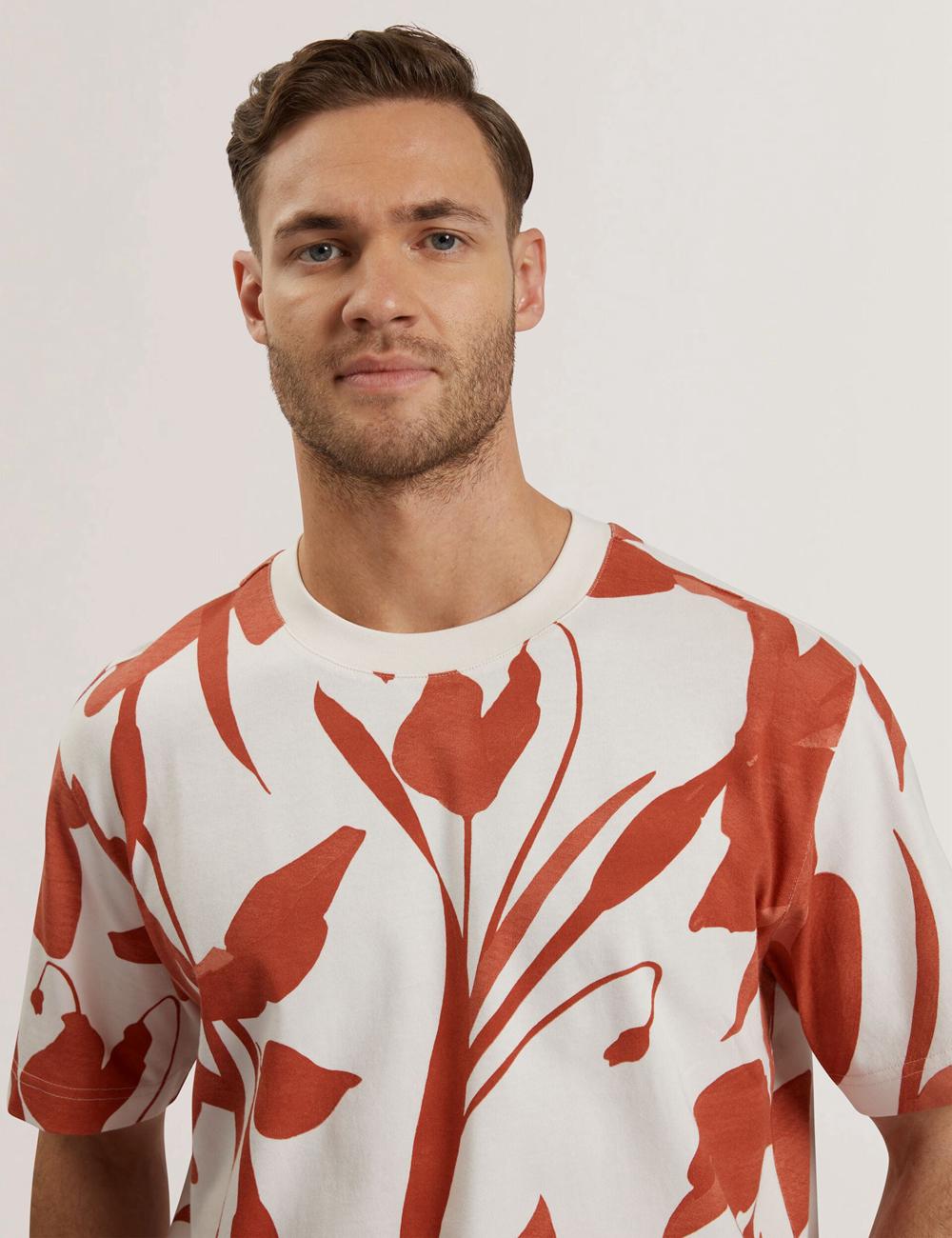 Red Ted Baker YIANNOS - Floral Print Heavyweight Cotton Men T-Shirts | Ireland  3048-ESGWC