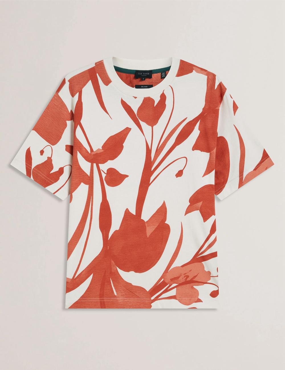 Red Ted Baker YIANNOS - Floral Print Heavyweight Cotton Men T-Shirts | Ireland  3048-ESGWC