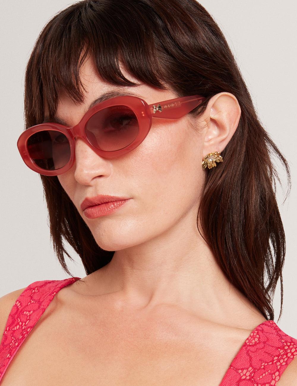Rose Pink Ted Baker DAISIE - Chunky Oval Bow Detail Women Sunglasses | Ireland  2685-MFVGP