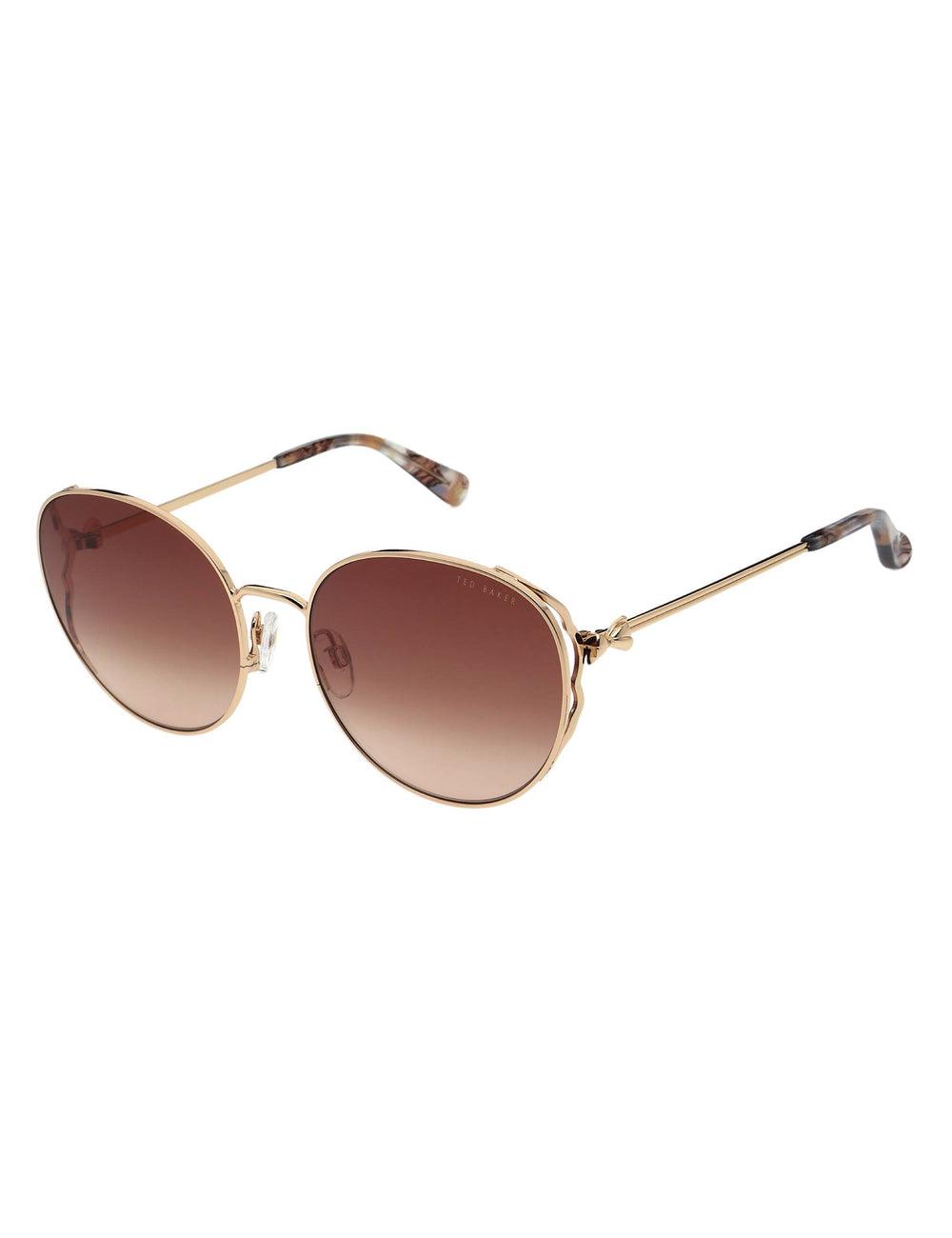 Shiny Light Rose Ted Baker LAKE - Round Metal Frame Bow Detail Women Sunglasses | Ireland  7428-WPYHA