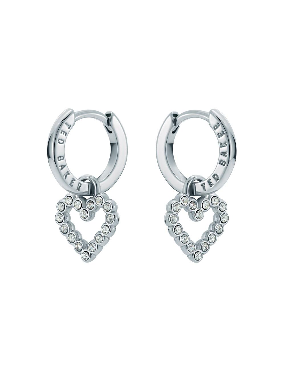 Silver Ted Baker AMORA - Crystal Open Heart Huggie Women Earrings | Ireland  7329-JXYVA