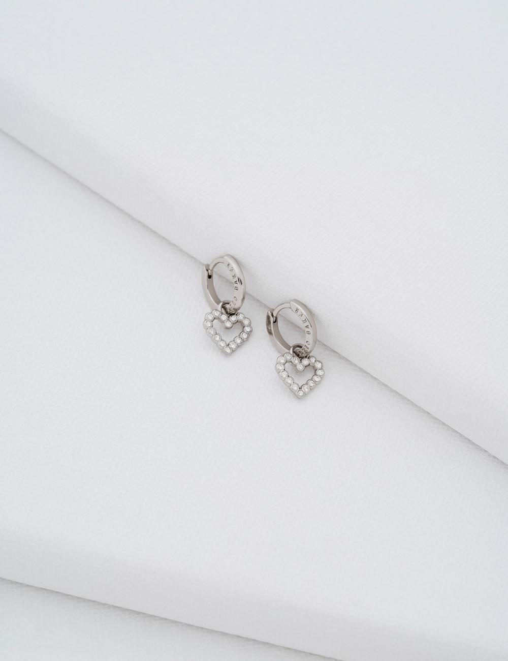 Silver Ted Baker AMORA - Crystal Open Heart Huggie Women Earrings | Ireland  7329-JXYVA