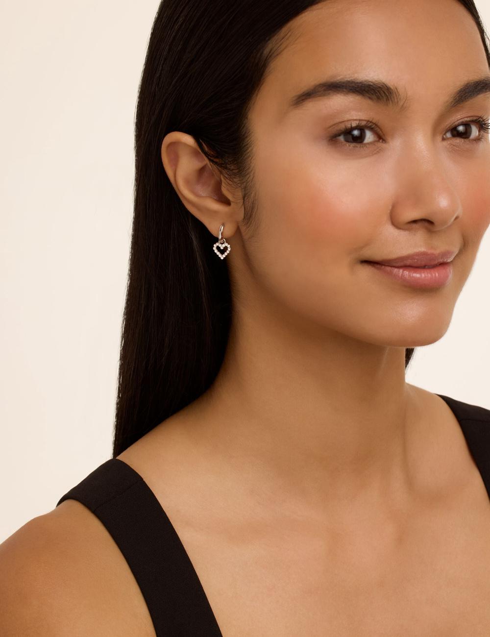 Silver Ted Baker AMORA - Crystal Open Heart Huggie Women Earrings | Ireland  7329-JXYVA