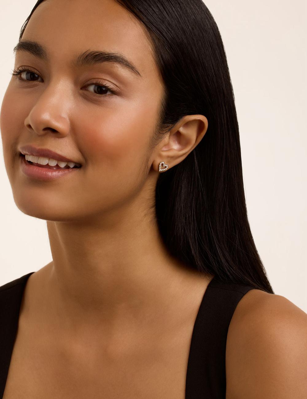 Silver Ted Baker AMORINA - Crystal Open Heart Stud Women Earrings | Ireland  0591-TENZF