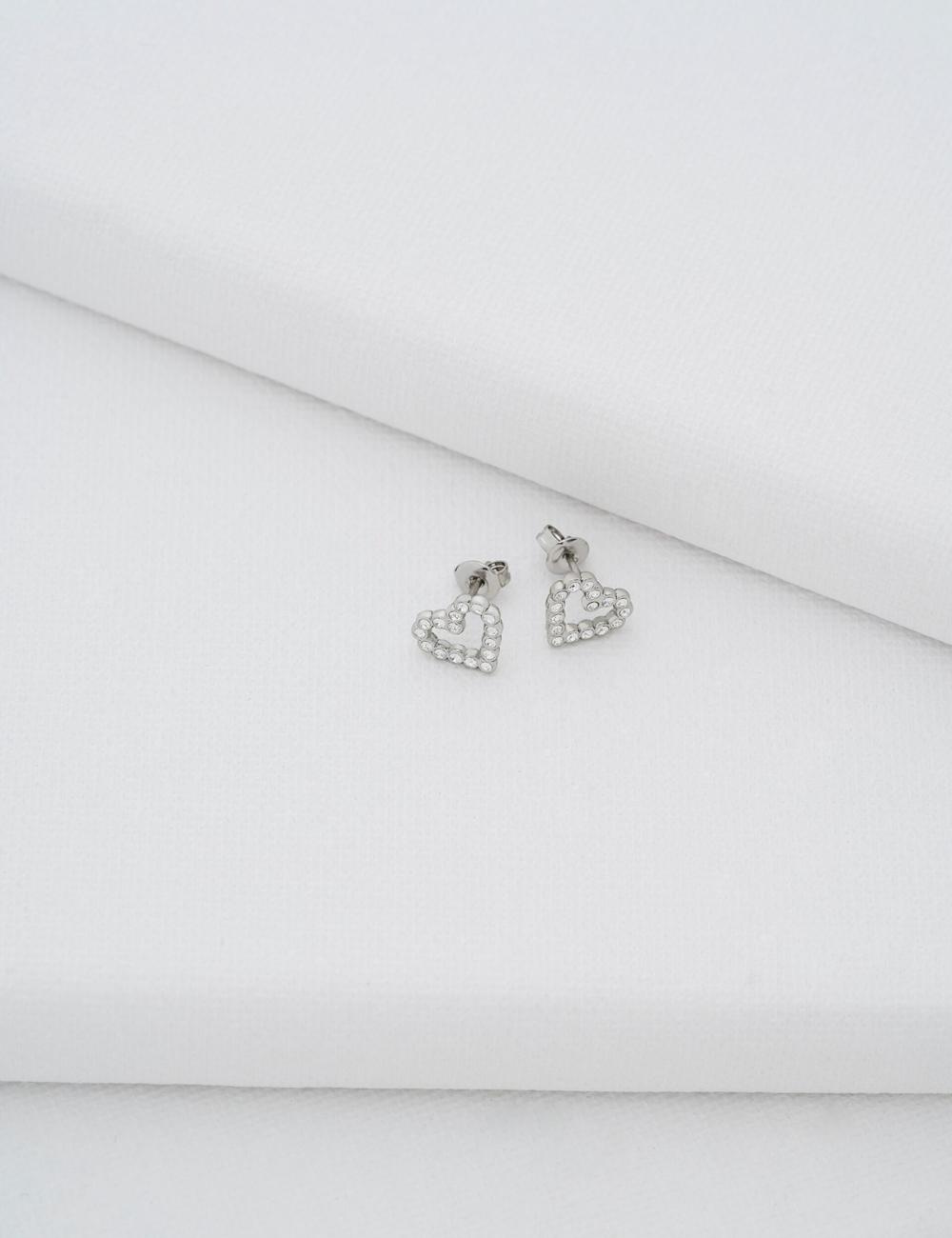 Silver Ted Baker AMORINA - Crystal Open Heart Stud Women Earrings | Ireland  0591-TENZF