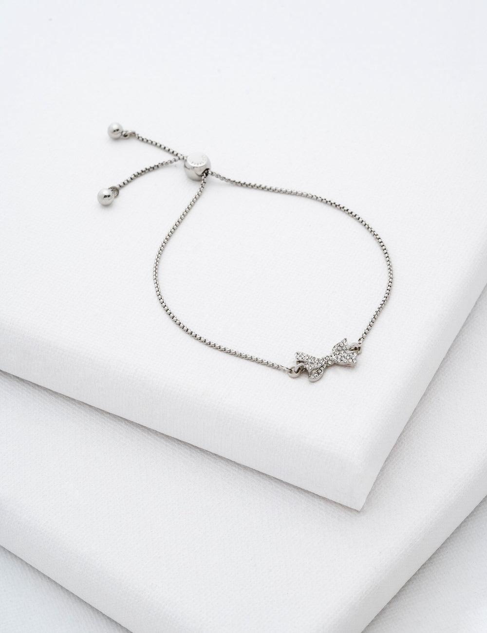 Silver Ted Baker BARSET - Crystal Bow Adjustable Women Bracelets | Ireland  4973-ZCDHA