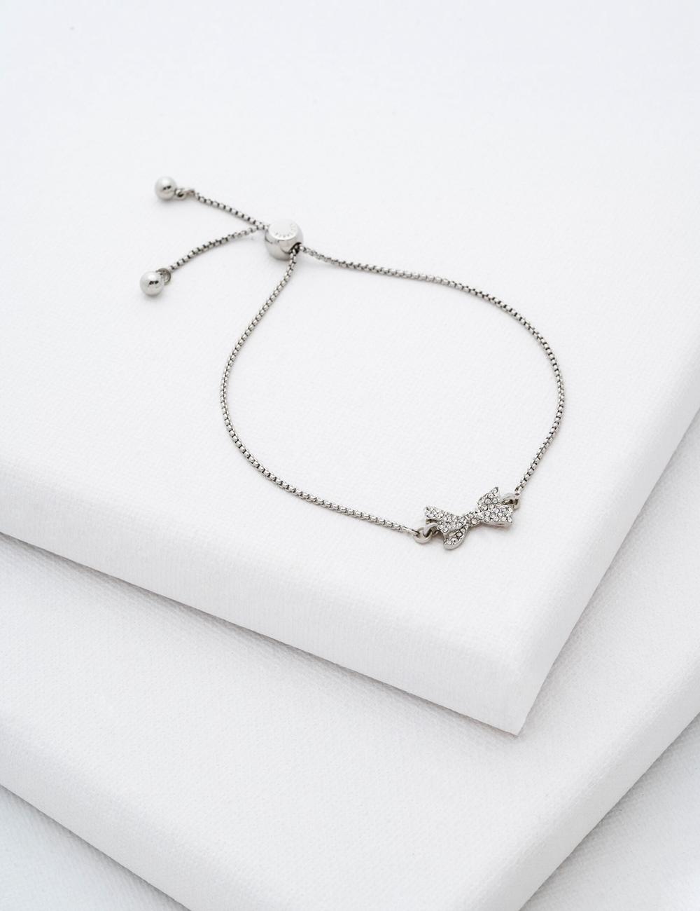 Silver Ted Baker BARSET - Crystal Bow Adjustable Women Bracelets | Ireland  4973-ZCDHA