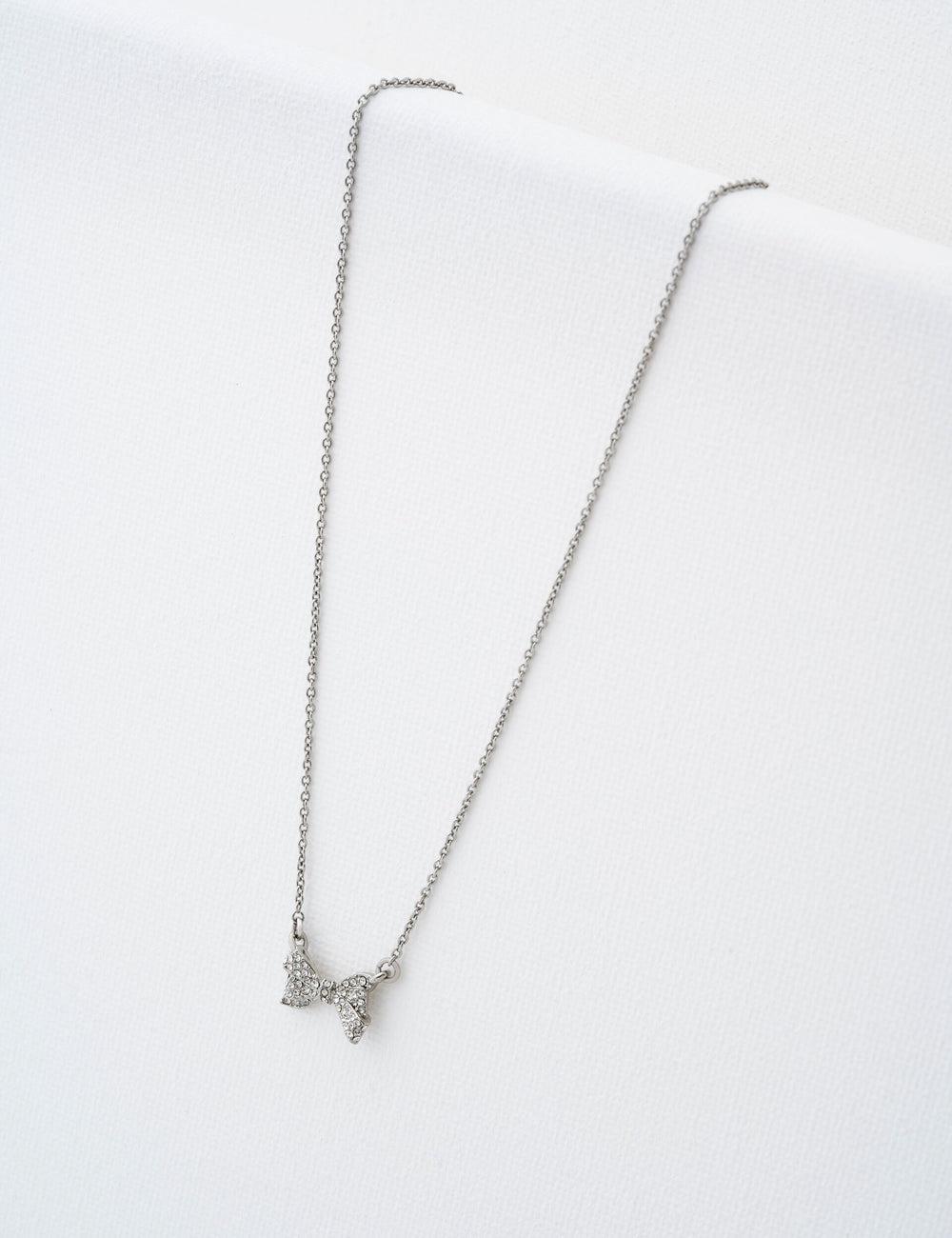Silver Ted Baker BARSIE - Crystal Bow Pendant Women Necklaces | Ireland  4289-MHXFP
