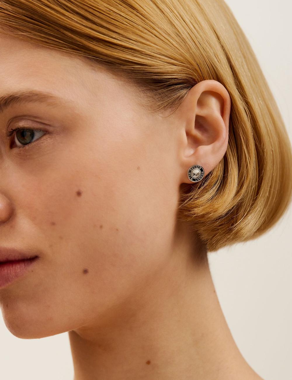 Silver Ted Baker CHERELLE - Branded Crystal Button Stud Women Earrings | Ireland  4671-ZYTNL