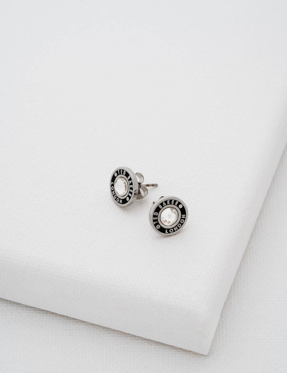 Silver Ted Baker CHERELLE - Branded Crystal Button Stud Women Earrings | Ireland  4671-ZYTNL