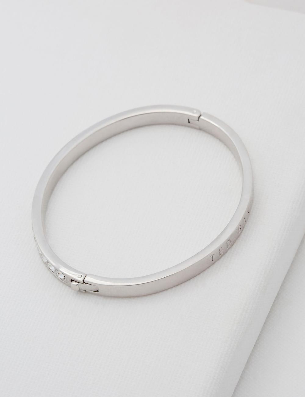 Silver Ted Baker CLEMARA - Crystal Hinge Bangle Women Bracelets | Ireland  4371-YWRSC