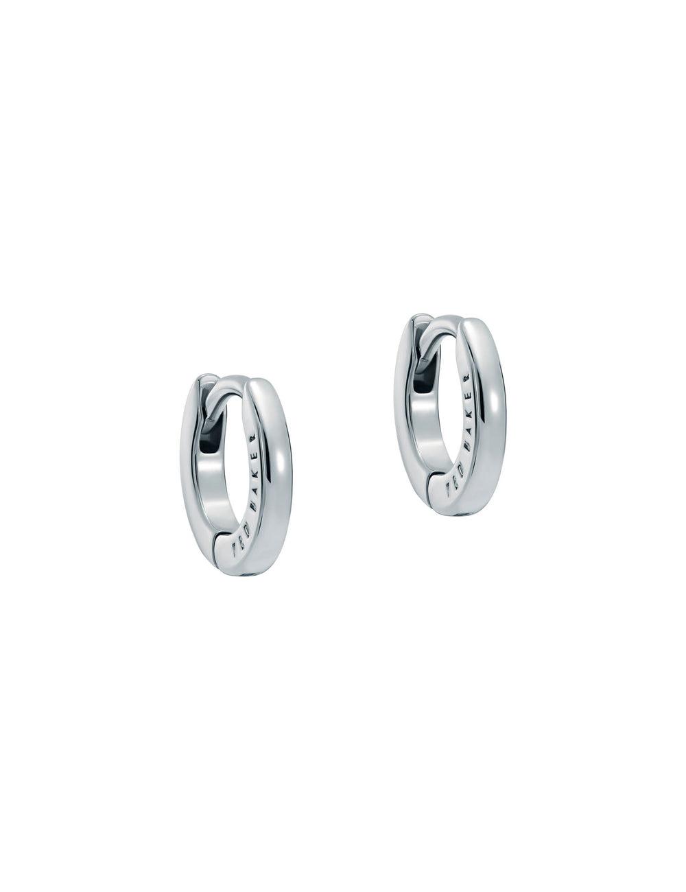 Silver Ted Baker CRISETE - Engraved Logo Huggie Hoop Women Earrings | Ireland  3648-FRXYW