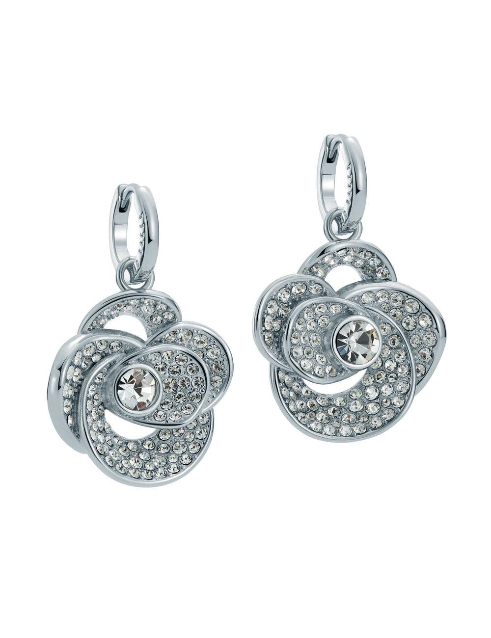Silver Ted Baker FLORENCE - Crystal Flower Pendant Huggie Women Earrings | Ireland  9402-SJBMA