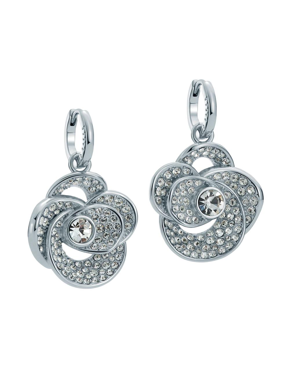 Silver Ted Baker FLORENCE - Crystal Flower Pendant Huggie Women Earrings | Ireland  9402-SJBMA