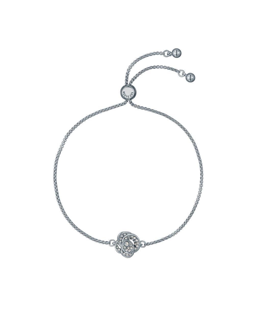 Silver Ted Baker FLORINA - Crystal Flower Adjustable Slider Women Bracelets | Ireland  8243-LZYFA
