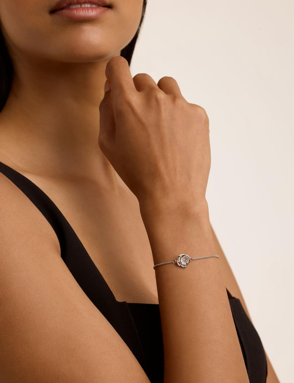Silver Ted Baker FLORINA - Crystal Flower Adjustable Slider Women Bracelets | Ireland  8243-LZYFA