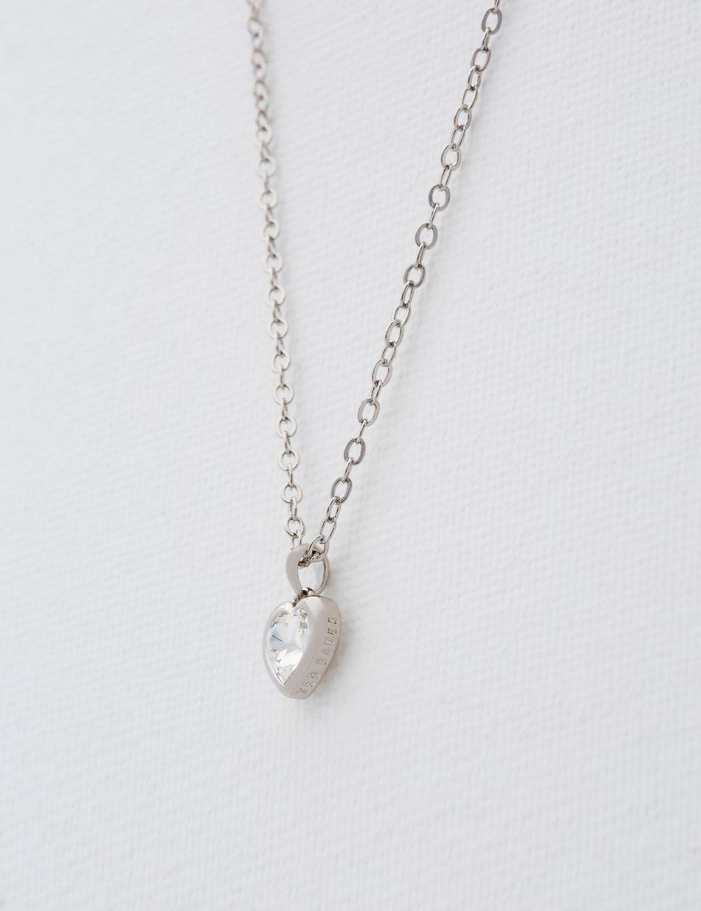 Silver Ted Baker HANNELA - Solitaire Crystal Heart Pendant Women Necklaces | Ireland  3671-FSEHR