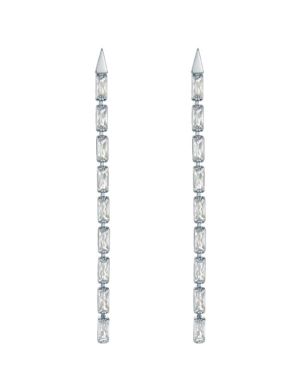 Silver Ted Baker ISALIE - Baguette Crystal Long Drop Women Earrings | Ireland  3410-EYMHZ