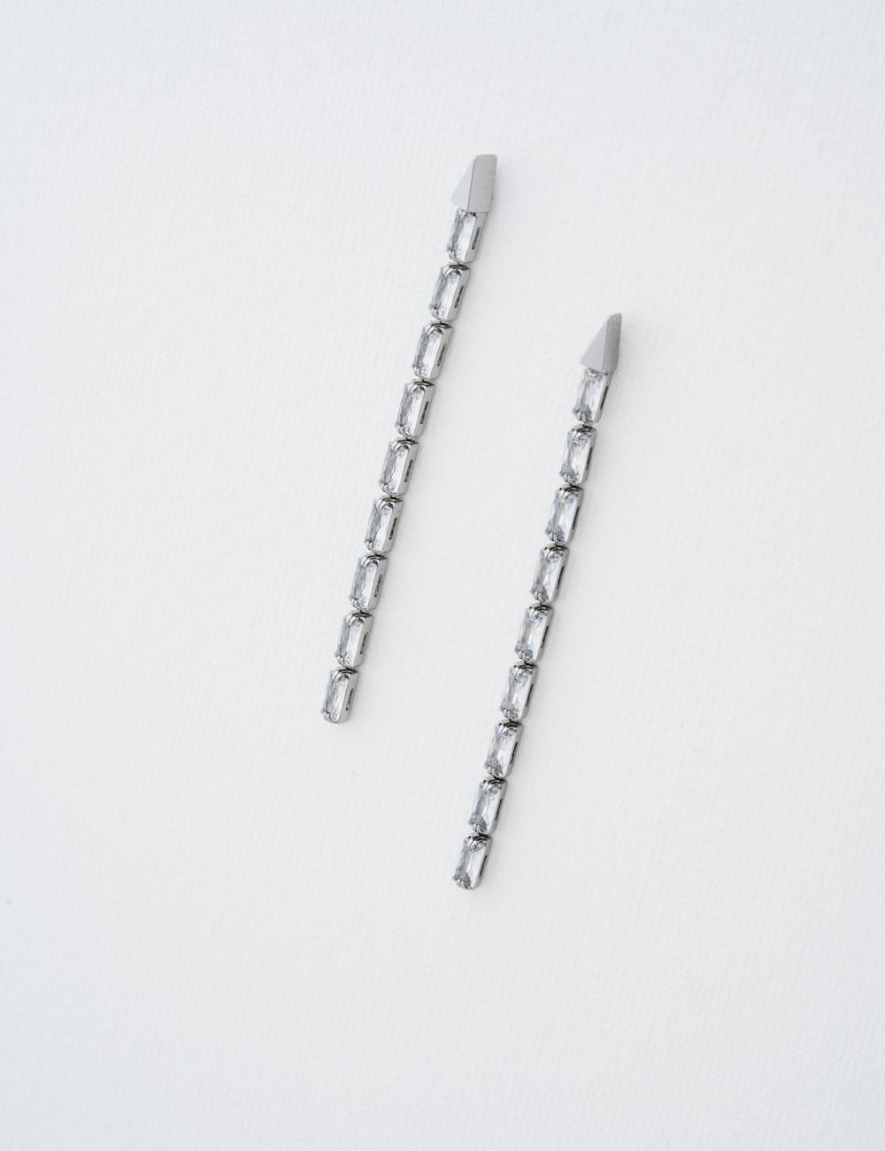 Silver Ted Baker ISALIE - Baguette Crystal Long Drop Women Earrings | Ireland  3410-EYMHZ