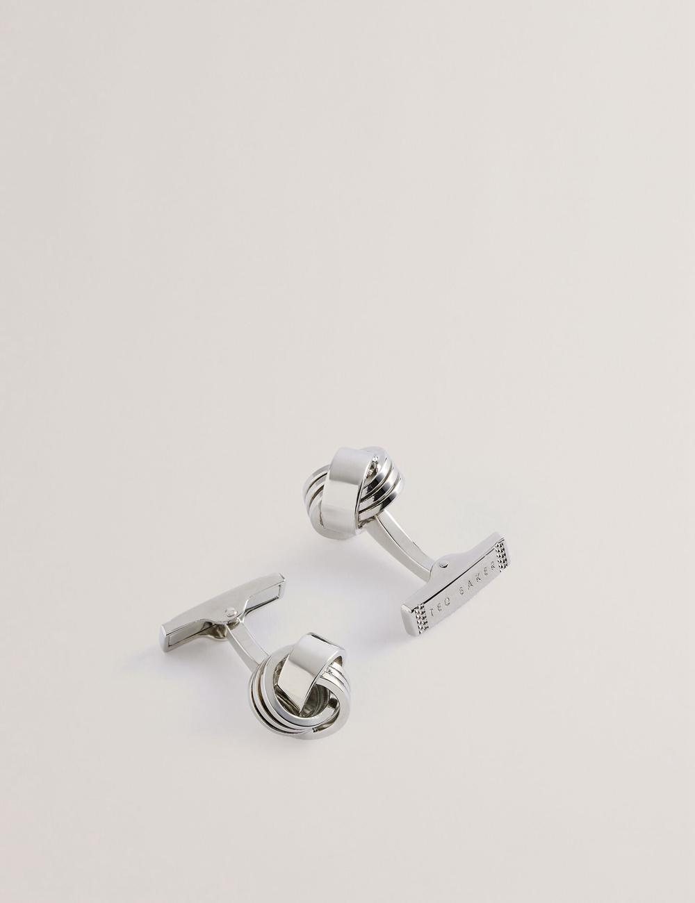 Silver Ted Baker KNOTED - Knotted Shiny Metal Men Cufflinks | Ireland  4837-IBFKH