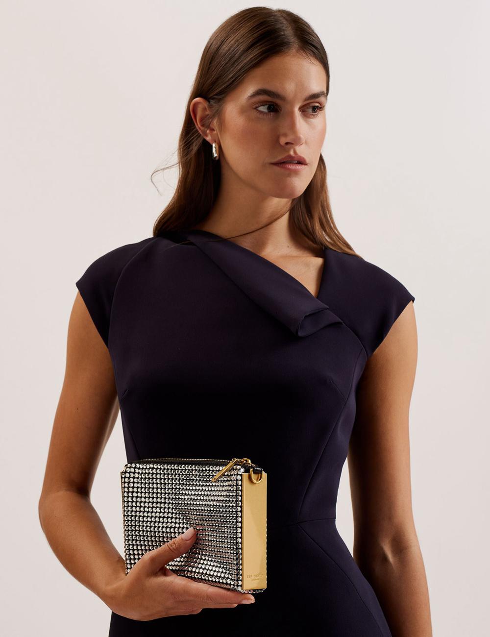 Silver Ted Baker KRIISA - Crystal Hardware Side Clutch Women Clutch Bag | Ireland  4702-FANJE