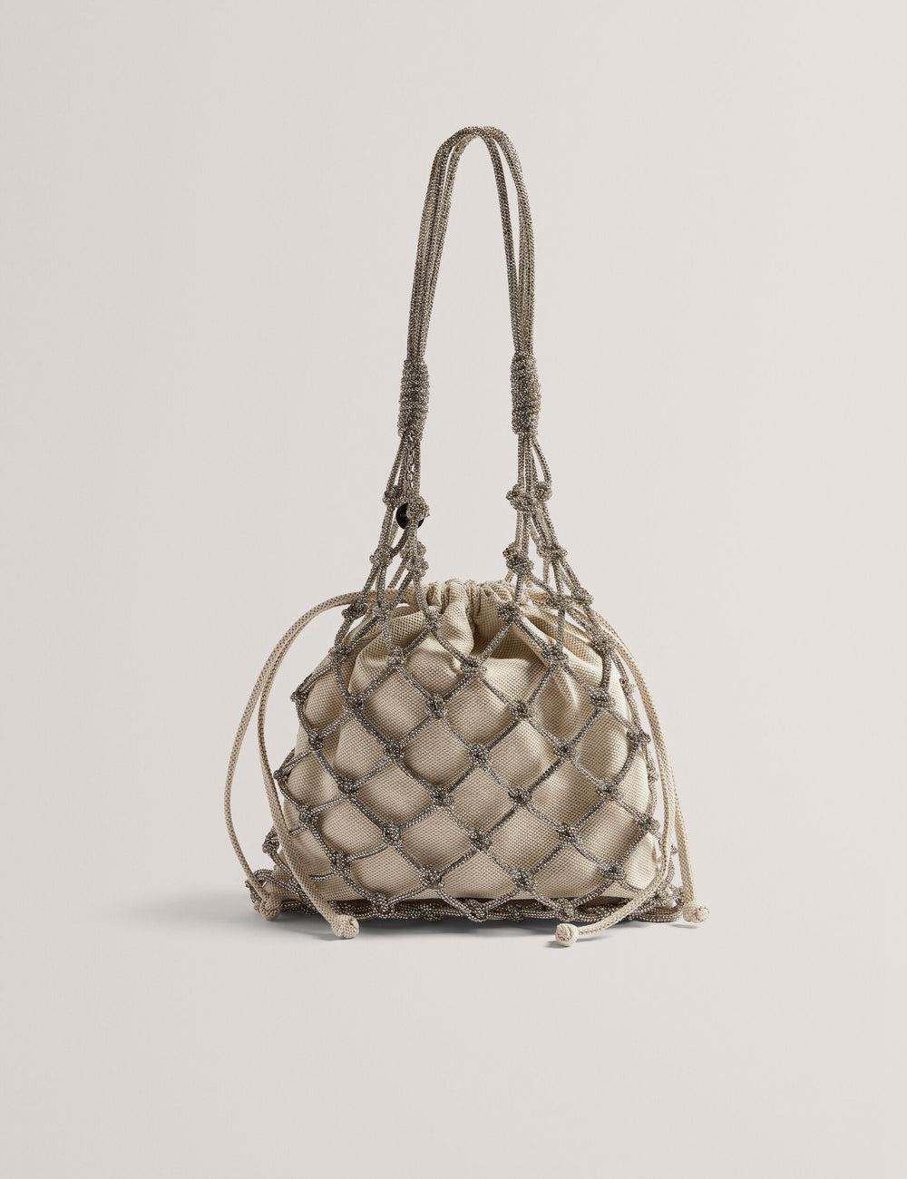 Silver Ted Baker KYLISA - Crystal Cage Top Handle Canvas Women Bucket Bags | Ireland  3281-LPCYD
