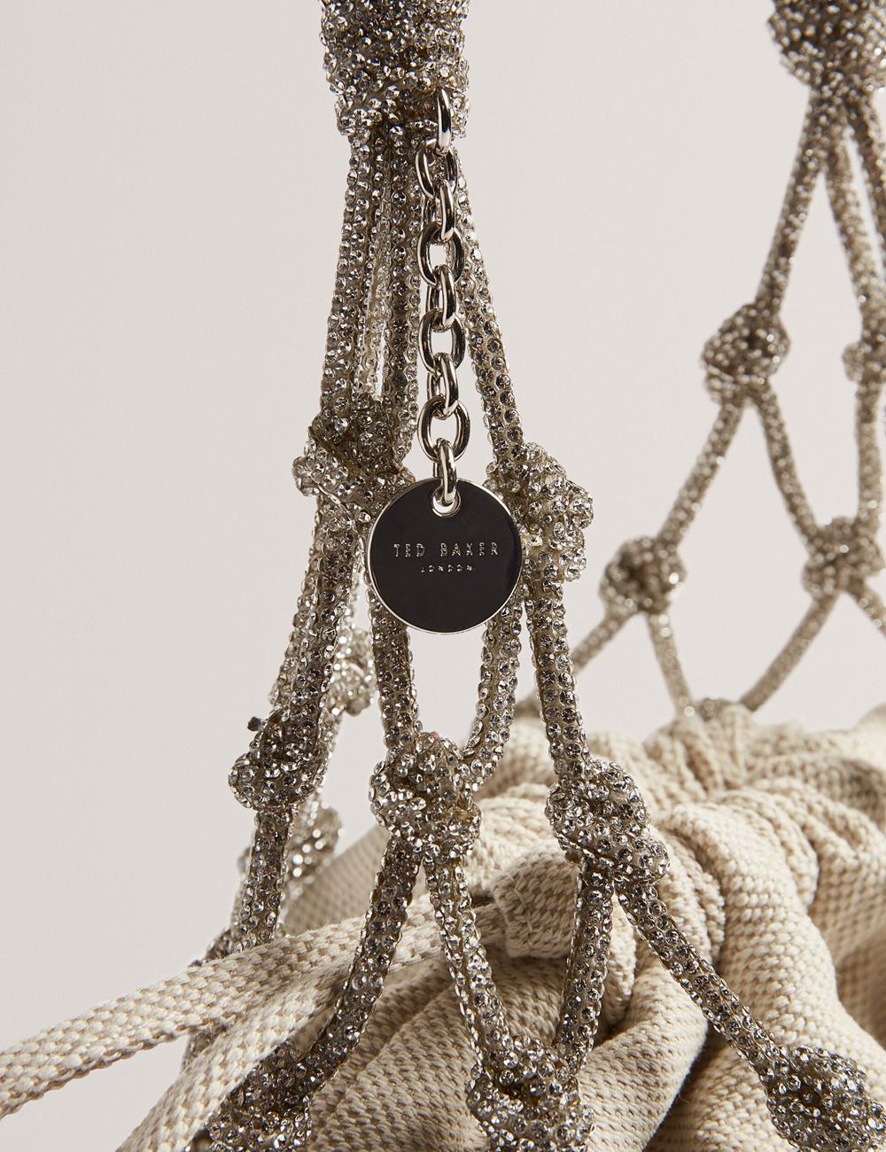 Silver Ted Baker KYLISA - Crystal Cage Top Handle Canvas Women Bucket Bags | Ireland  3281-LPCYD