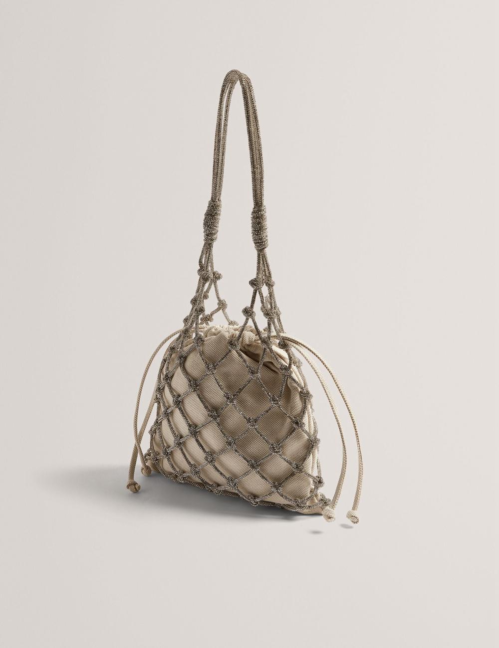 Silver Ted Baker KYLISA - Crystal Cage Top Handle Canvas Women Bucket Bags | Ireland  3281-LPCYD