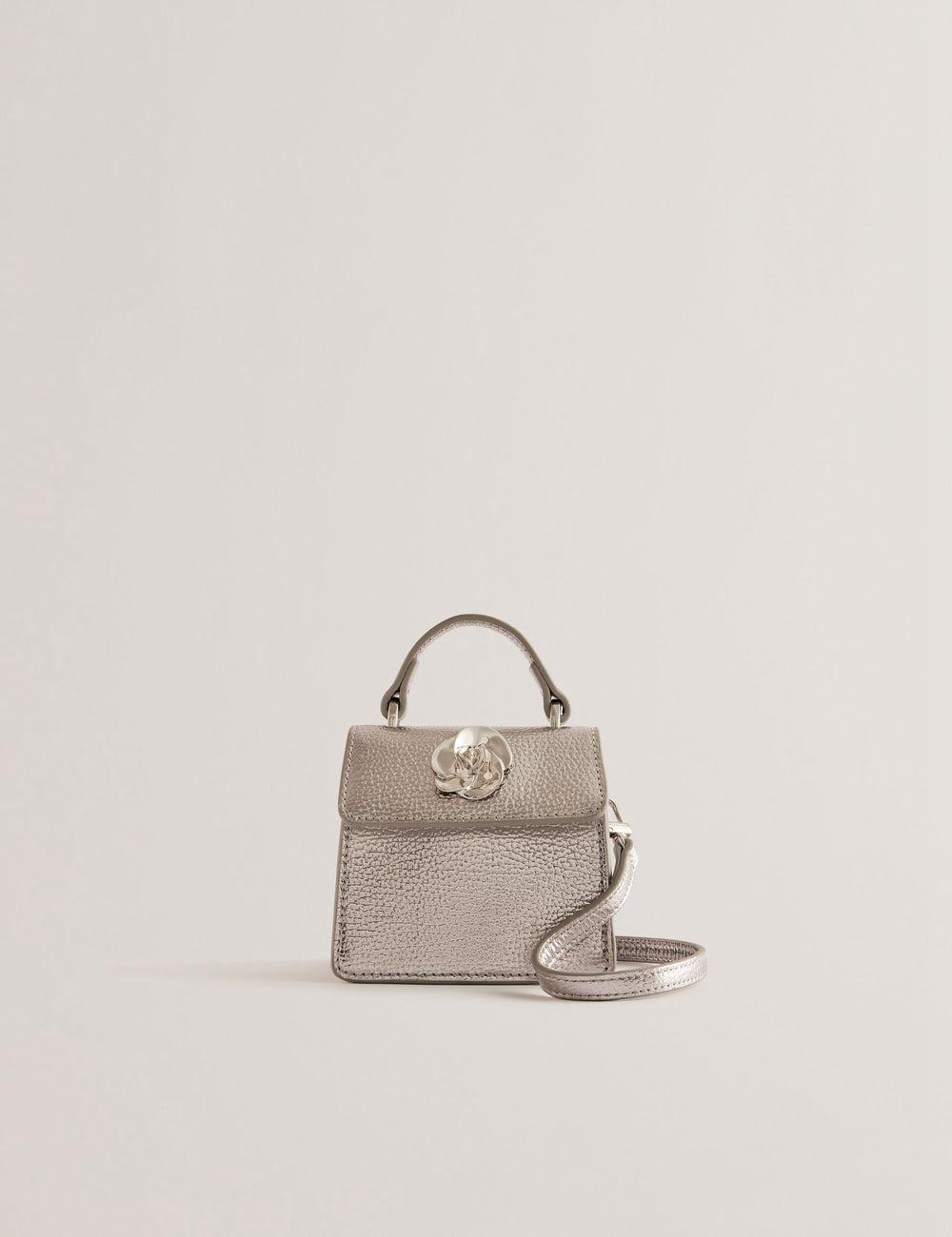 Silver Ted Baker ROSLIE - Metallic Leather Mini Top Handle Women Shoulder Bags | Ireland  6982-GFQOU