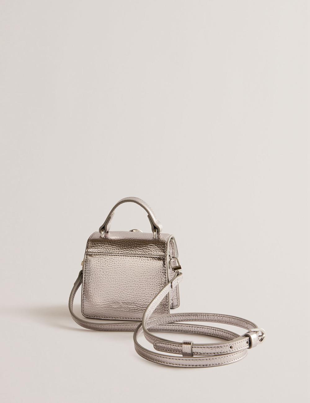 Silver Ted Baker ROSLIE - Metallic Leather Mini Top Handle Women Shoulder Bags | Ireland  6982-GFQOU