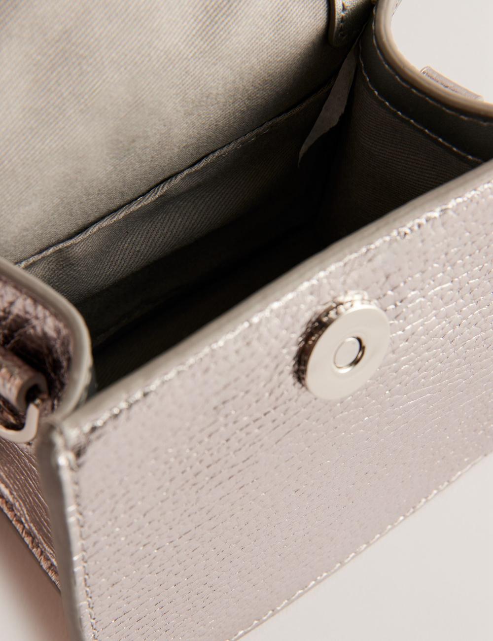 Silver Ted Baker ROSLIE - Metallic Leather Mini Top Handle Women Shoulder Bags | Ireland  6982-GFQOU