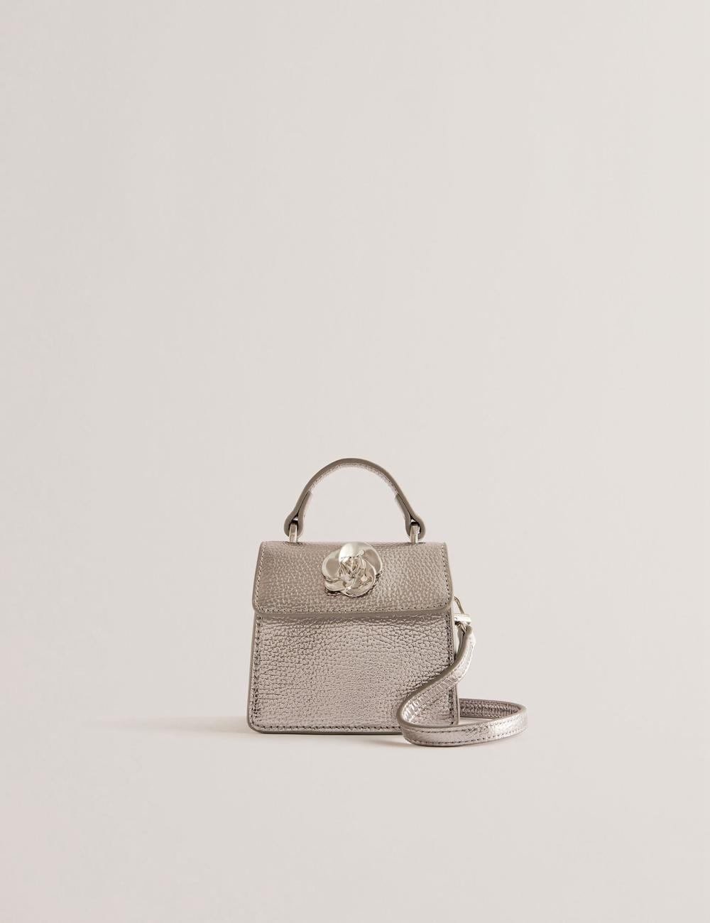 Silver Ted Baker ROSLIE - Metallic Leather Mini Top Handle Women Shoulder Bags | Ireland  6982-GFQOU