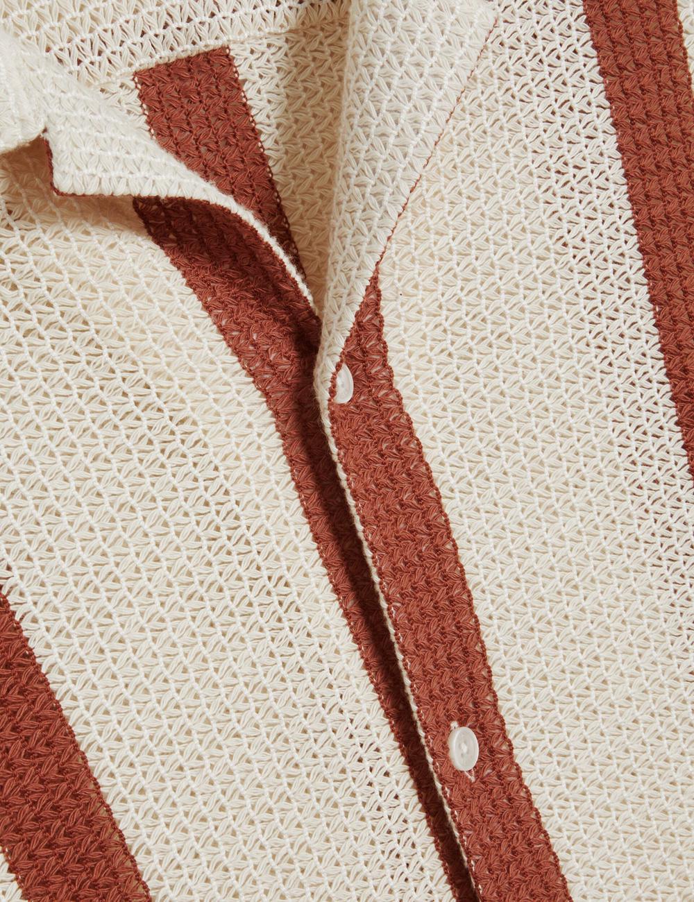 Taupe Ted Baker NIKS - Short Sleeve Stripe Crochet Oversized Men Casual Shirts | Ireland  8570-VLAWZ