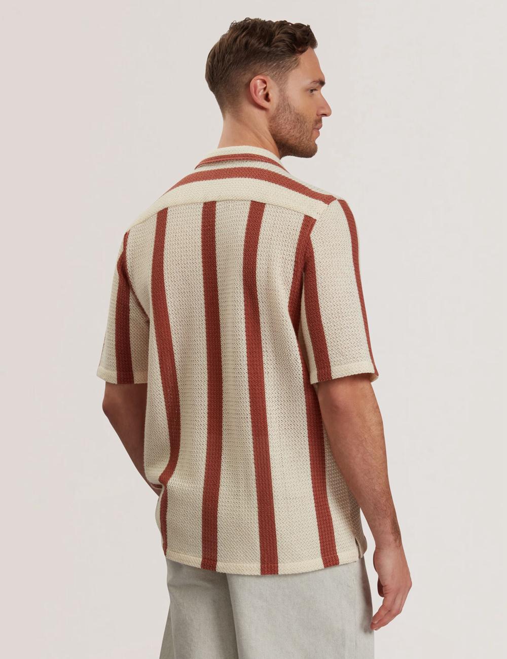 Taupe Ted Baker NIKS - Short Sleeve Stripe Crochet Oversized Men Casual Shirts | Ireland  8570-VLAWZ
