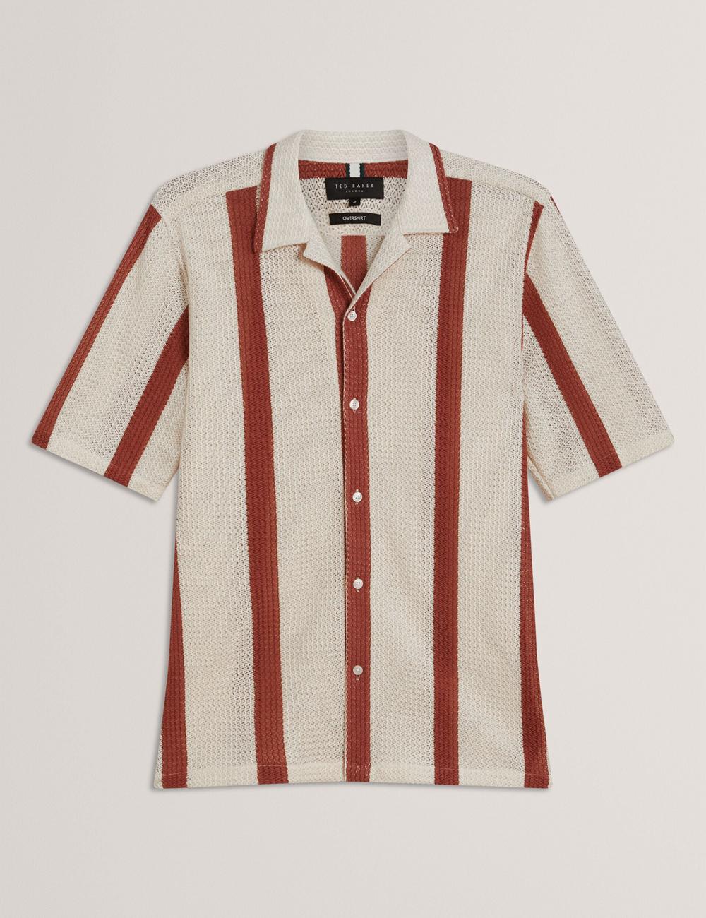 Taupe Ted Baker NIKS - Short Sleeve Stripe Crochet Oversized Men Casual Shirts | Ireland  8570-VLAWZ