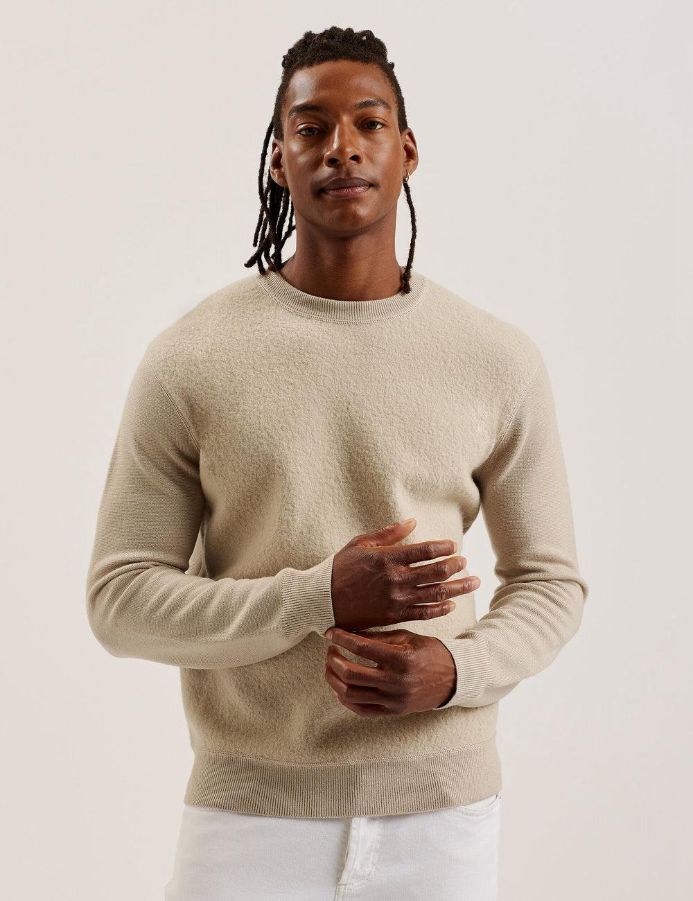Taupe Ted Baker OLMSTE - Boucle Wool Blend Crew Neck Men Jumpers | Ireland  7562-TQJDZ