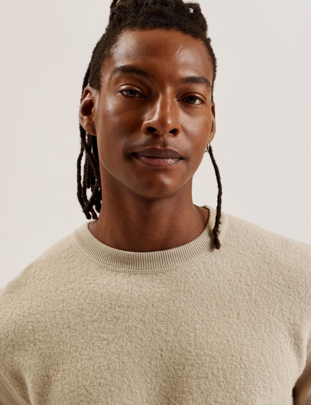 Taupe Ted Baker OLMSTE - Boucle Wool Blend Crew Neck Men Jumpers | Ireland  7562-TQJDZ