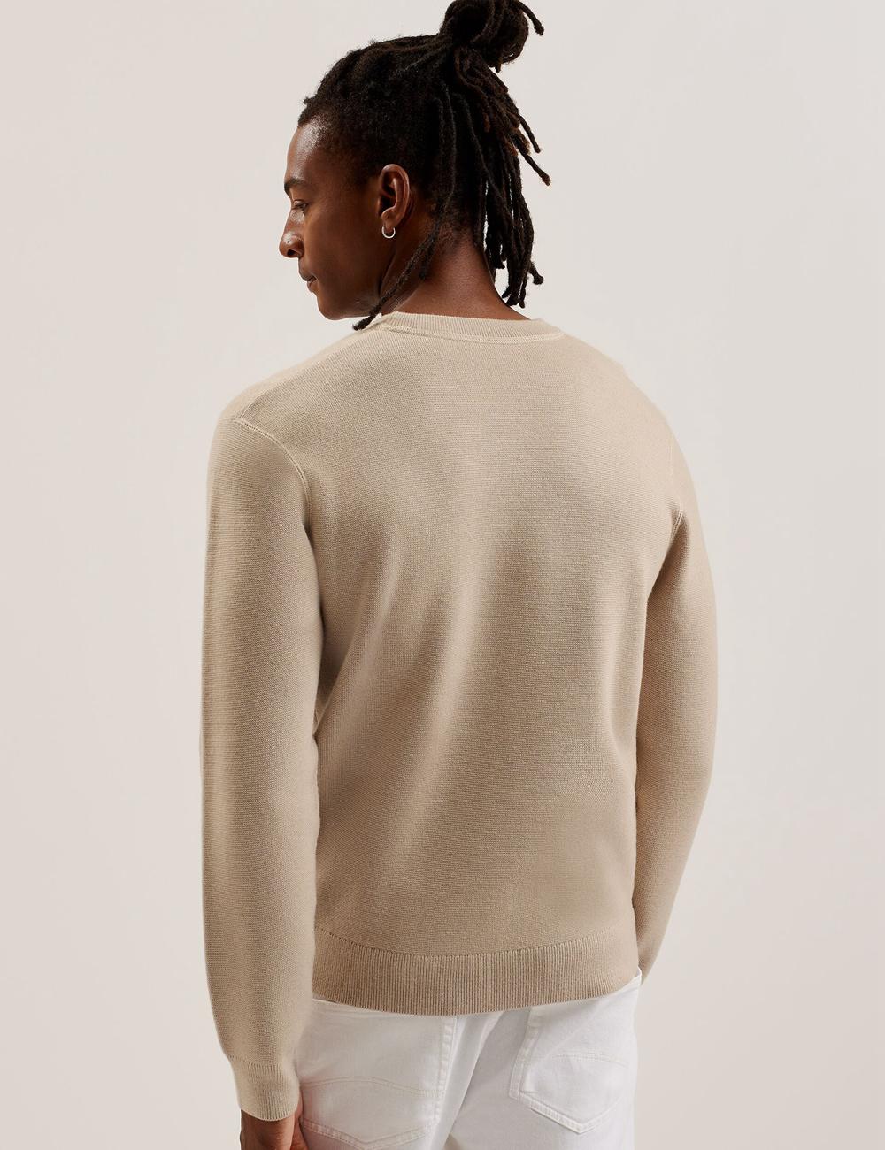 Taupe Ted Baker OLMSTE - Boucle Wool Blend Crew Neck Men Jumpers | Ireland  7562-TQJDZ