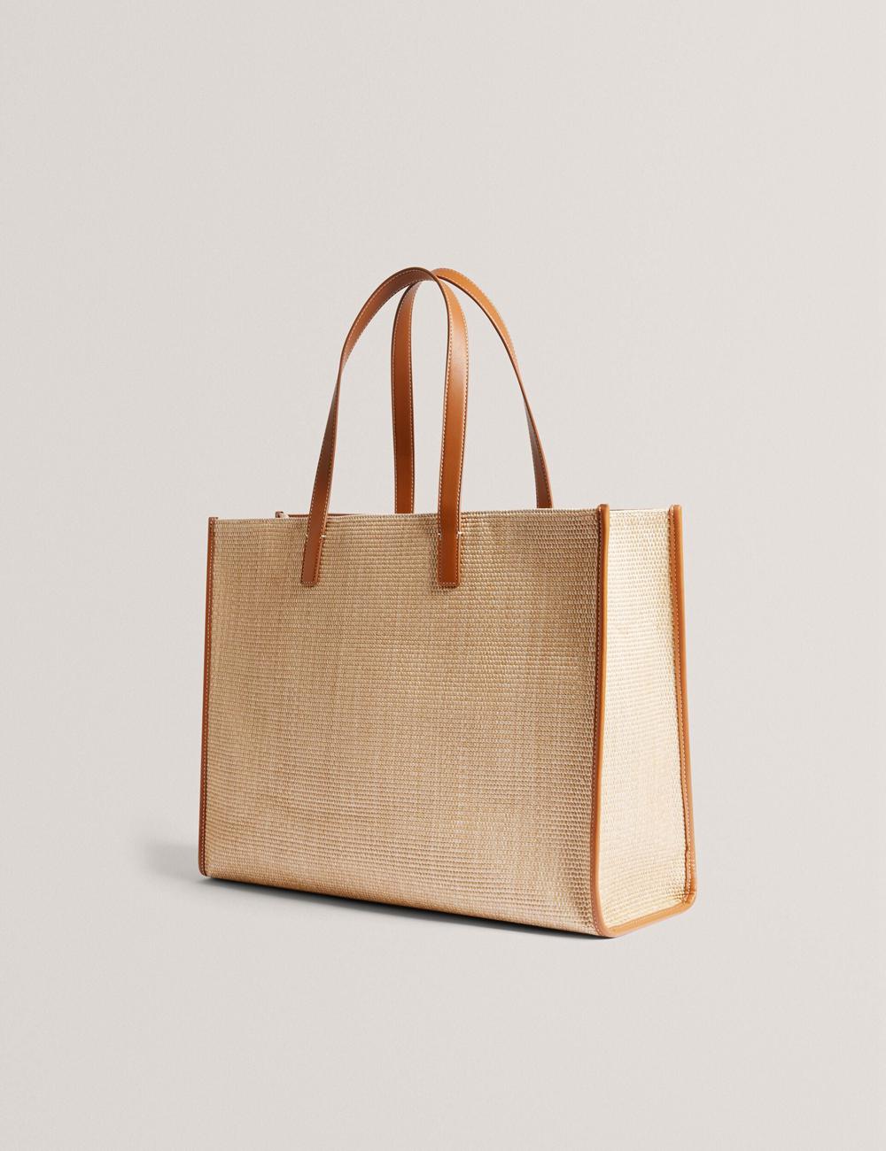 Taupe Ted Baker PALLMER - Faux Raffia PU Trim Large Women Tote Bags | Ireland  9057-IVBRM