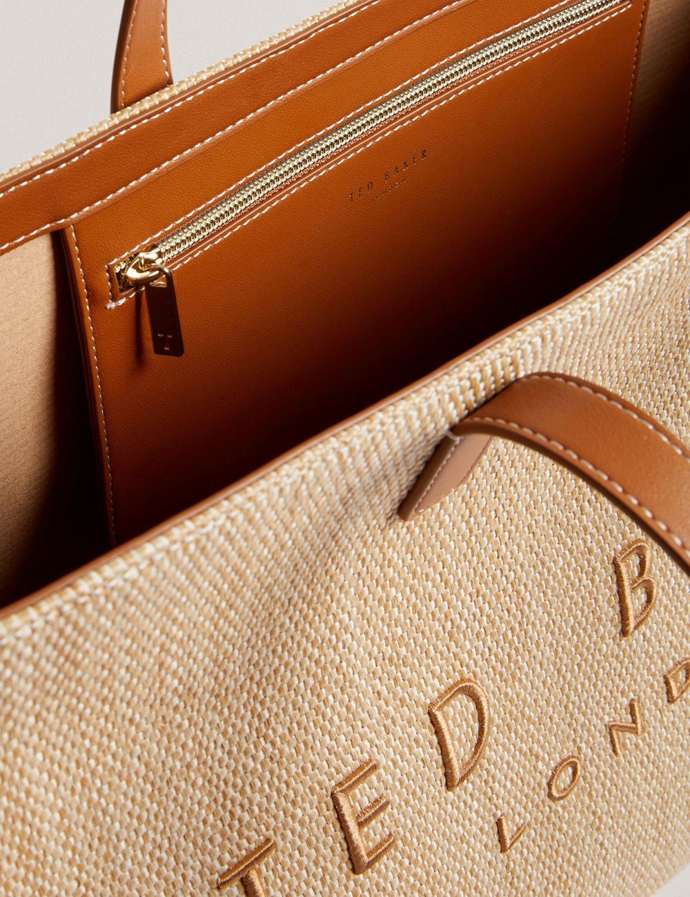 Taupe Ted Baker PALLMER - Faux Raffia PU Trim Large Women Tote Bags | Ireland  9057-IVBRM