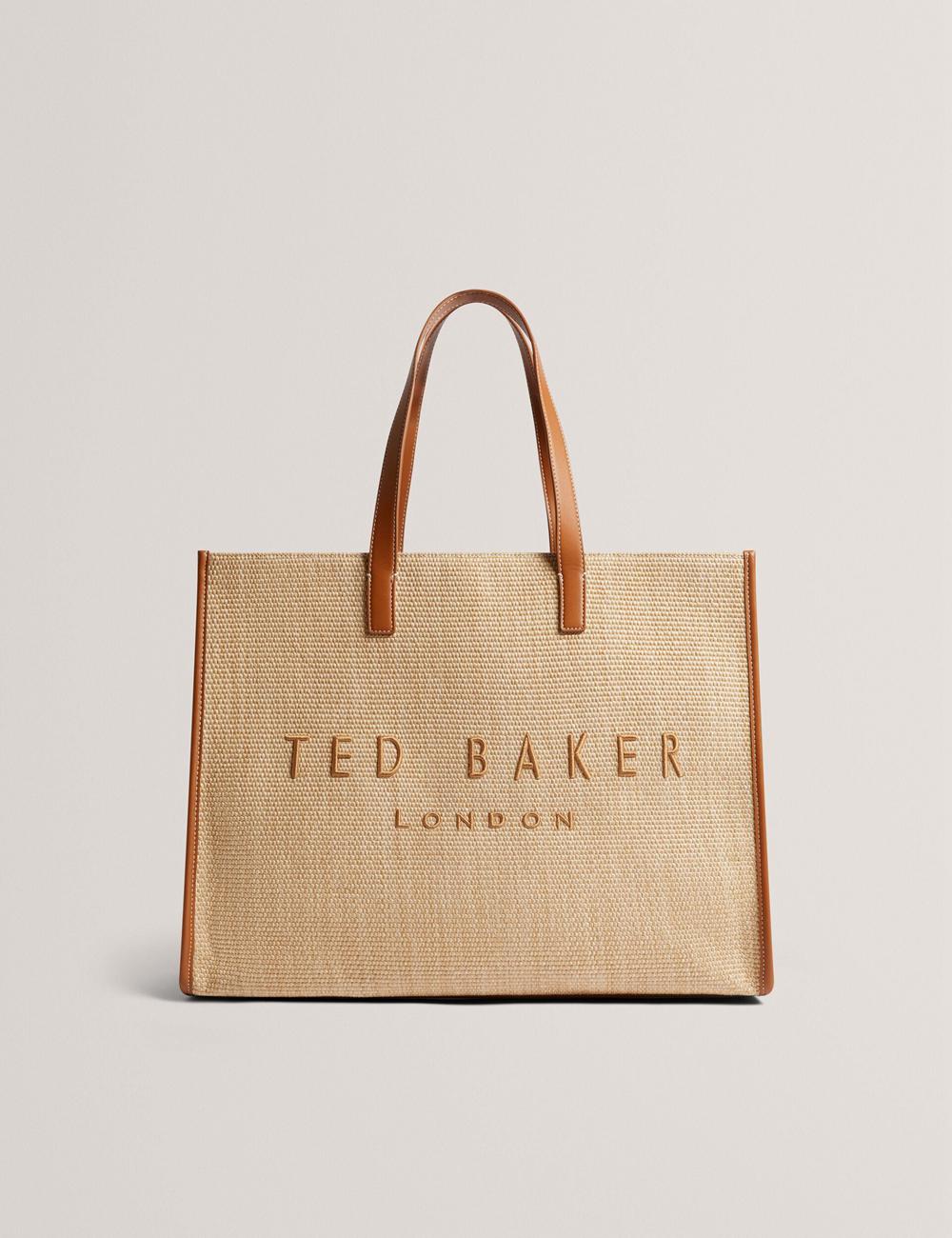 Taupe Ted Baker PALLMER - Faux Raffia PU Trim Large Women Tote Bags | Ireland  9057-IVBRM